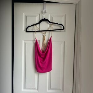 Vibrant Pink Chain Strap Crop Top